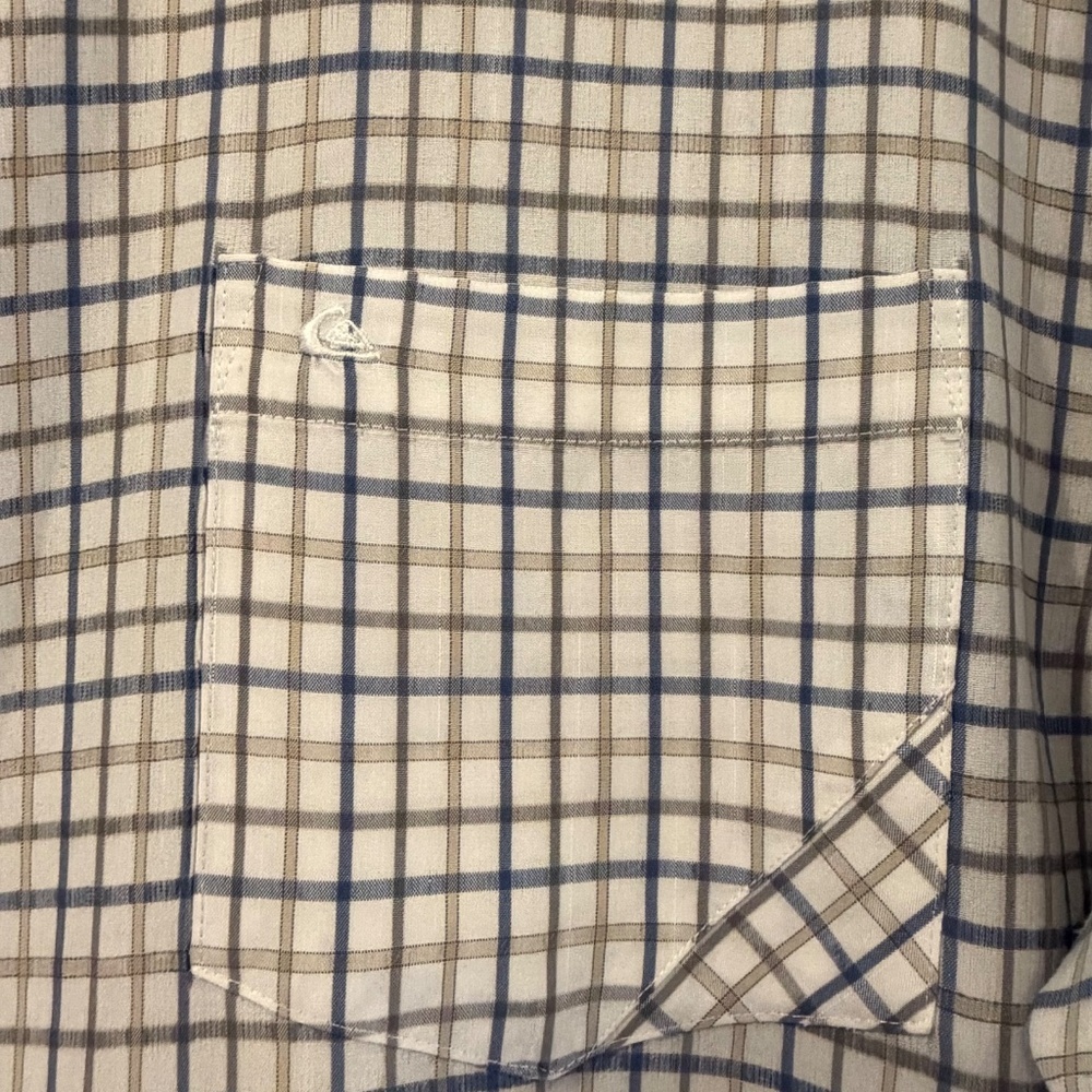 Quicksilver Men's Plaid White Blue & Tan, Sporty, Casual, California, Size Large - Picture 3 of 14